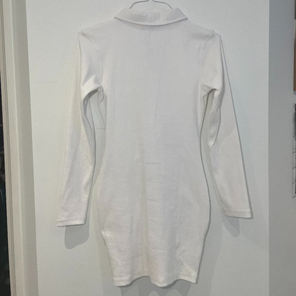 White Ribbed Long Sleeve Ruched Mini Dress - Picture 6 of 6